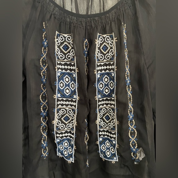 Lucky Brand Embroidered Beads Sheer Black Blouse Size Small - Picture 4 of 6